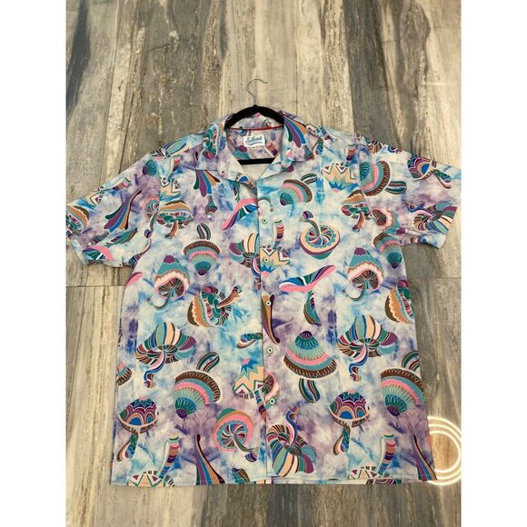 Fresh Print of Bel Air, Psychedelic Mushroom Button Shirt, Size XL - Picture 11 of 13